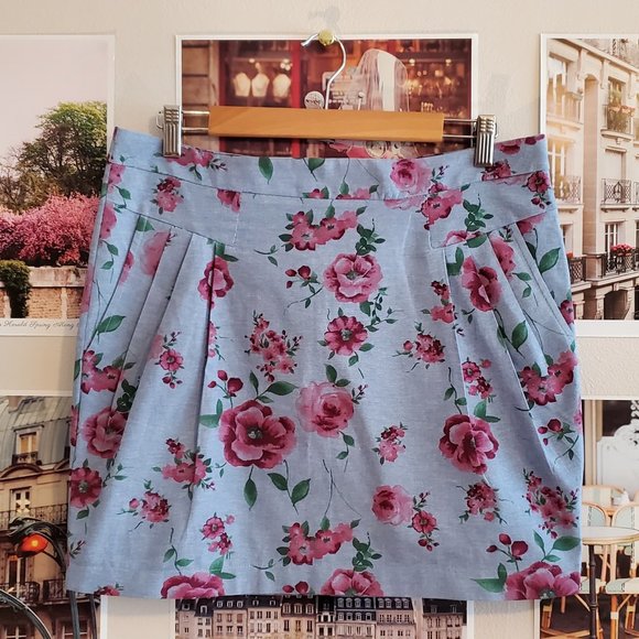 Lush Blue Floral Mini Skirt (Made in USA) - Picture 1 of 6